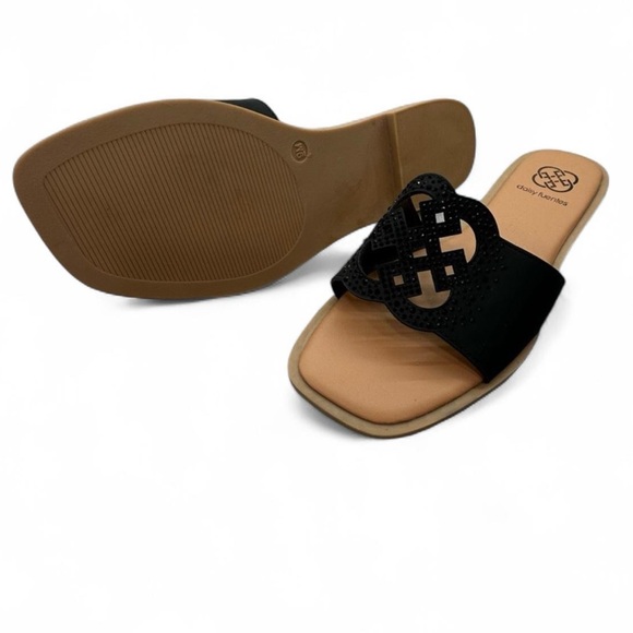 Daisy Fuentes Black Rhinestone Slide Sandals - Picture 4 of 5